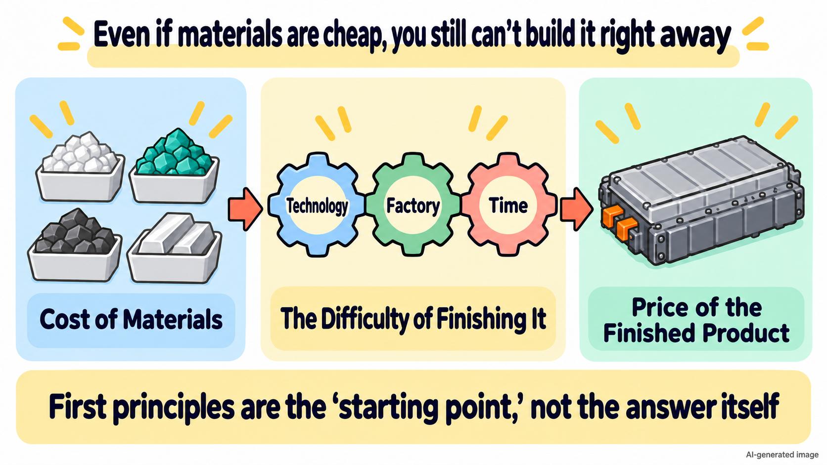 Even if materials are cheap, you can't build it right away. After the price of materials come the hard finishing steps of technology, factories and time, and then the price of the finished product