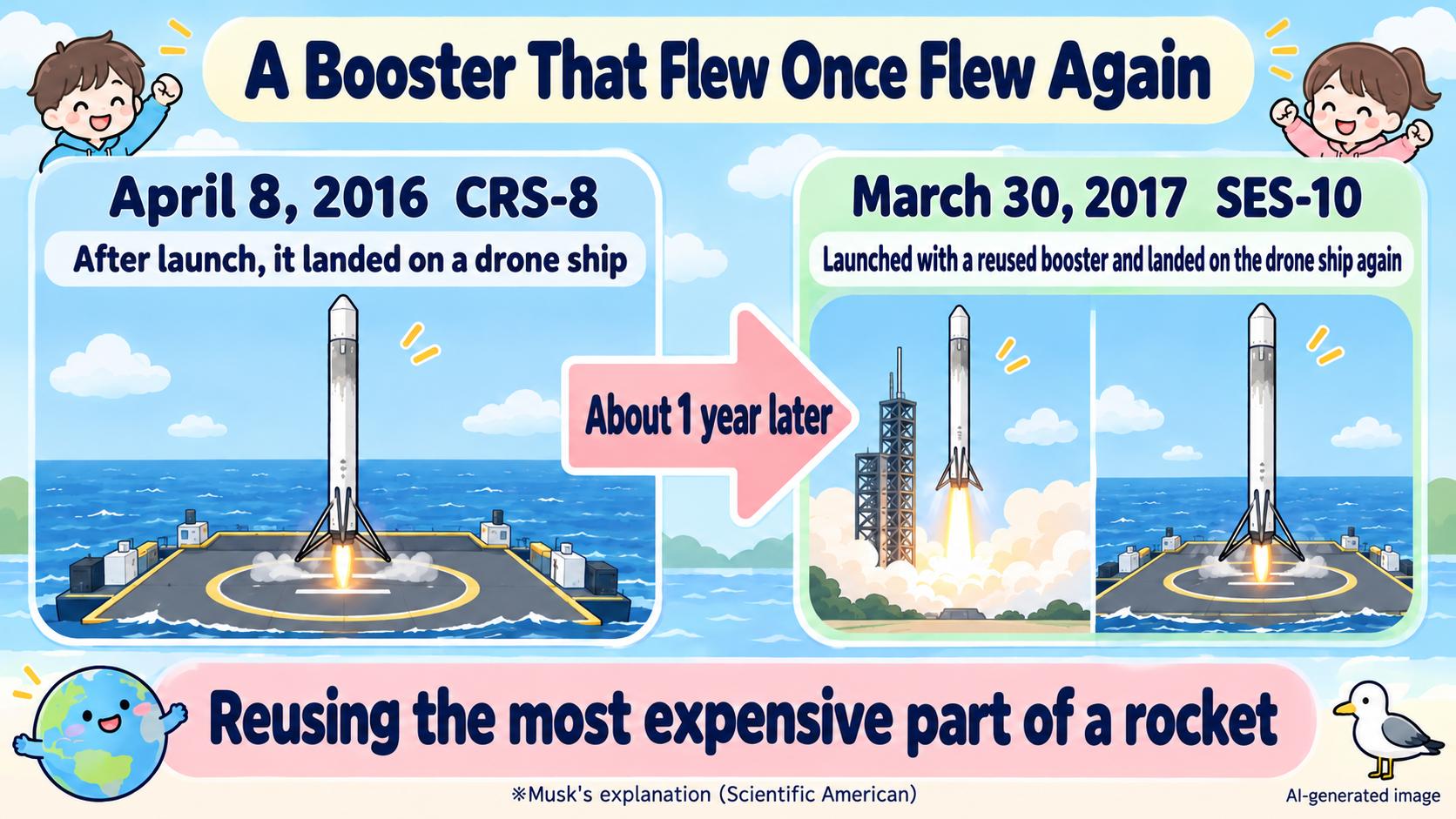 The first reflight. The booster that flew CRS-8 and landed on a drone ship on April 8, 2016, launched SES-10 on March 30, 2017, and landed on the drone ship again