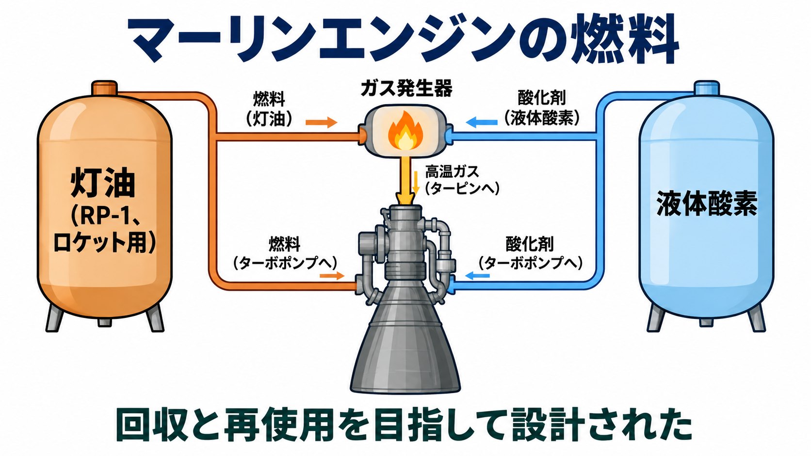 マーリンエンジンのイメージ。液体酸素とRP-1を使う(AI生成のイメージ。概念図で、実際のエンジンの形とは異なります)